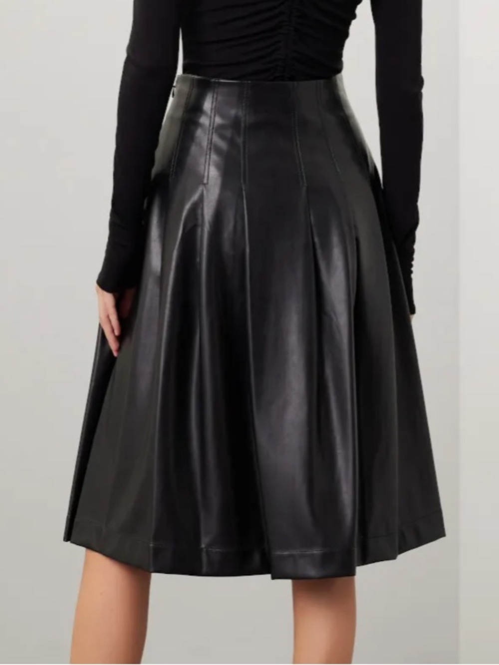 Black Faux Leather A-Line Midi Skirt - Picture 3 of 16